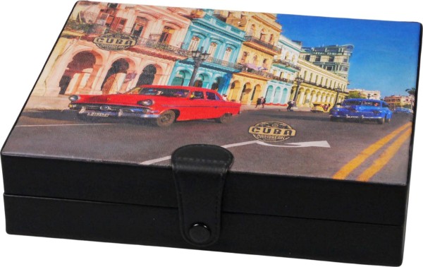 Humidor "Cuba" Leder schwarz/bunt bedruckt für ca. 8-10 Cig. 0402