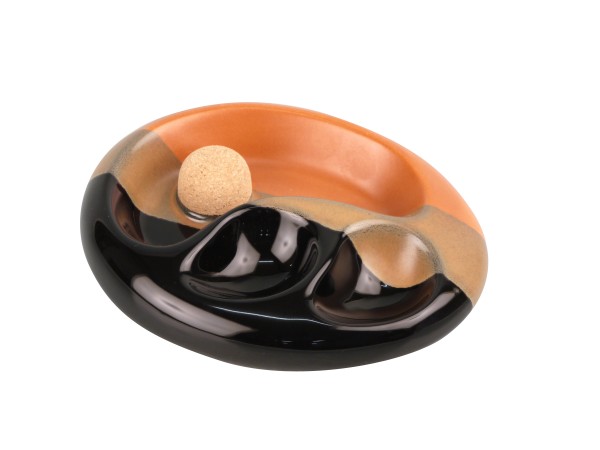 Pfeifenascher Keramik oval schwarz/braun mit 2 Ablagen