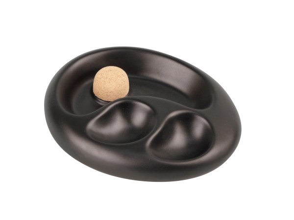 Pfeifenascher Keramik oval schwarz/matt mit 2 Ablagen